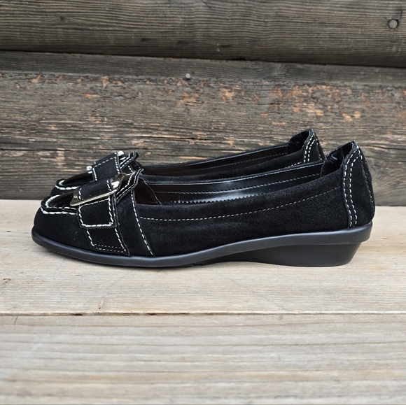 AEROSOLES NEW!! Black Suede, Sqaure Toe, Comfort, Wedge Loafer WMS 6M - Picture 4 of 16